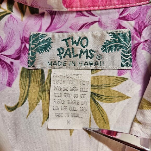 Two Palms Hawaiian Blouse Womens M Colorful Hibiscus Made is Hawaii USA Cotton - Picture 7 of 14